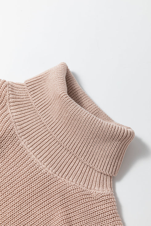 Sleeveless Ribbed Knit Fold Over Turtleneck Sweater