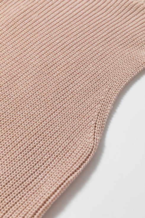 Sleeveless Ribbed Knit Fold Over Turtleneck Sweater