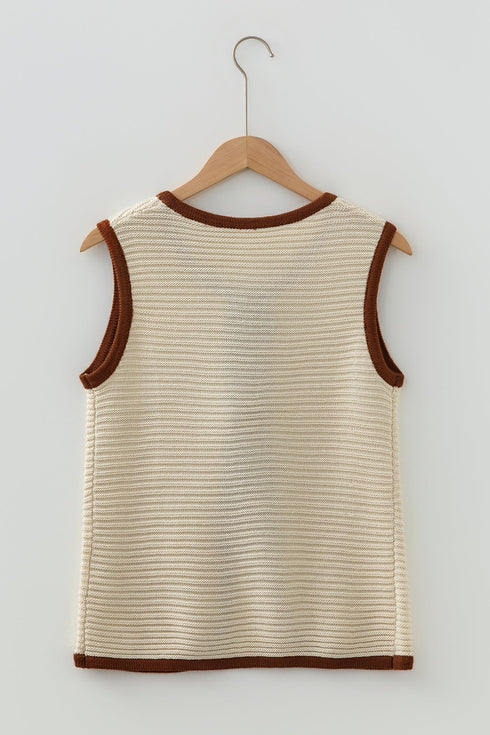 Sleeveless Ribbed Knit Tie Front Sweater Vest