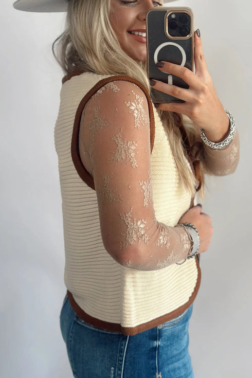 Sleeveless Ribbed Knit Tie Front Sweater Vest