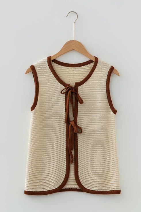 Sleeveless Ribbed Knit Tie Front Sweater Vest