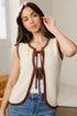 Sleeveless Ribbed Knit Tie Front Sweater Vest
