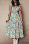 Sleeveless Ruffled Smocked Bodice Floral Print Tiered Maxi Dress