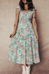 Sleeveless Ruffled Smocked Bodice Floral Print Tiered Maxi Dress