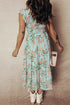 Sleeveless Ruffled Smocked Bodice Floral Print Tiered Maxi Dress