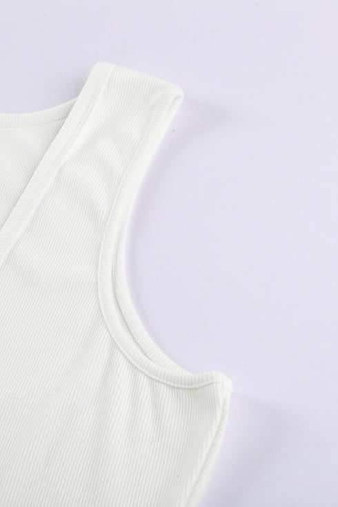 Sleeveless Scoop Neck Button Tank Top