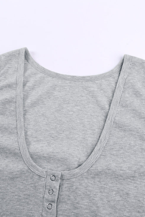 Sleeveless Scoop Neck Button Tank Top