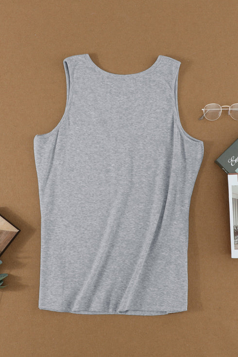 Sleeveless Scoop Neck Button Tank Top
