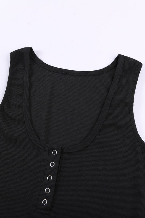 Sleeveless Scoop Neck Button Tank Top