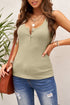 Sleeveless Scoop Neck Button Tank Top