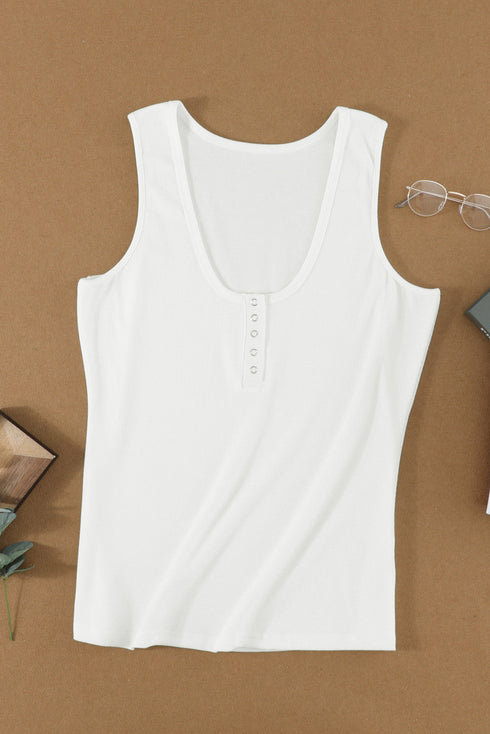 Sleeveless Scoop Neck Button Tank Top