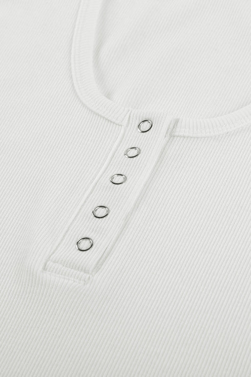 Sleeveless Scoop Neck Button Tank Top