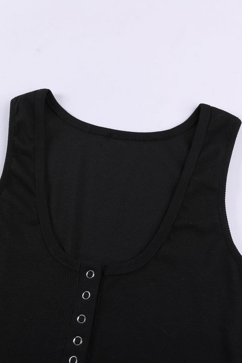 Sleeveless Scoop Neck Button Tank Top