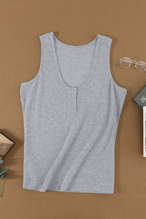 Sleeveless Scoop Neck Button Tank Top