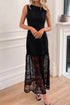 Sleeveless Sheer Floral Lace Patchwork Maxi Dress