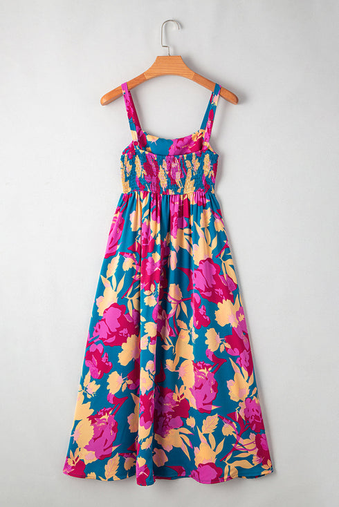 Sleeveless Square Neck Empire Waist Floral Maxi Dress