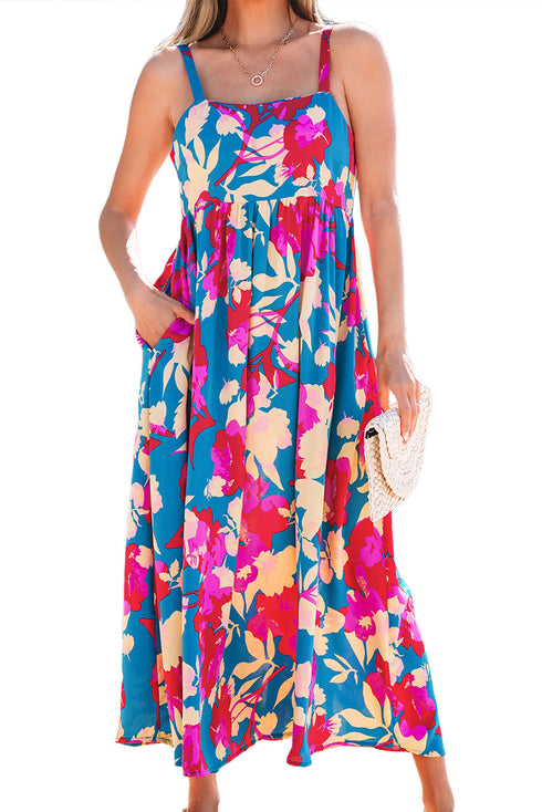 Sleeveless Square Neck Empire Waist Floral Maxi Dress