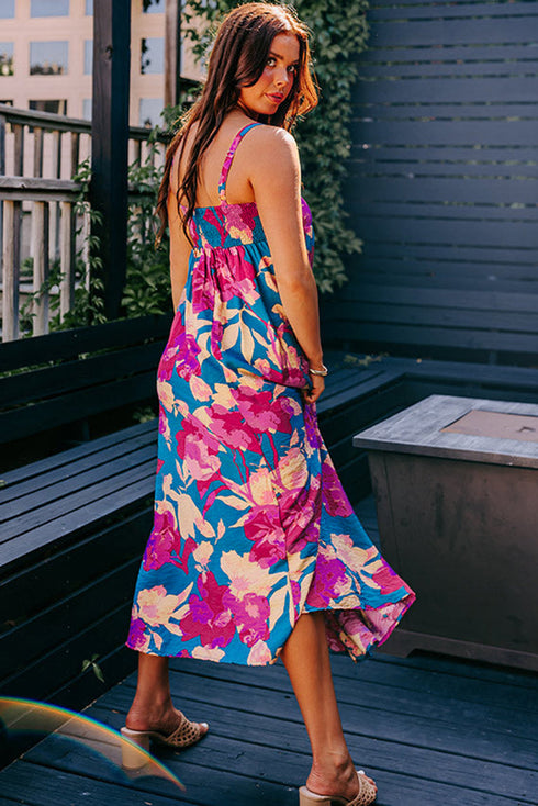 Sleeveless Square Neck Empire Waist Floral Maxi Dress