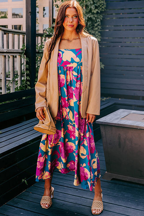 Sleeveless Square Neck Empire Waist Floral Maxi Dress