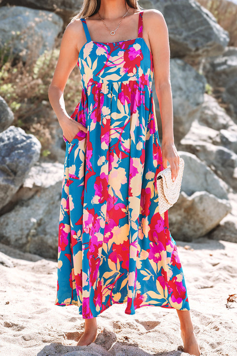 Sleeveless Square Neck Empire Waist Floral Maxi Dress