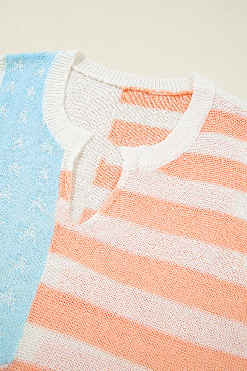 Sleeveless Star And Stripe Notched Neckline Knit Top