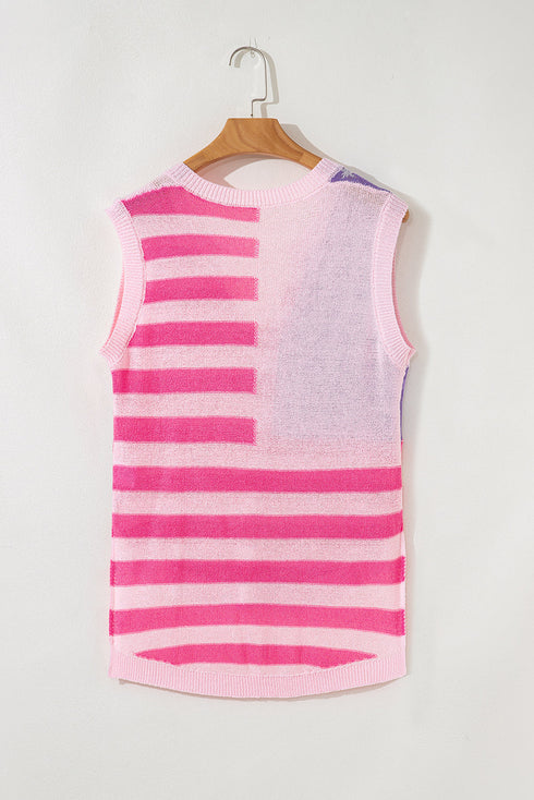 Sleeveless Star And Stripe Notched Neckline Knit Top