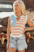 Sleeveless Star And Stripe Notched Neckline Knit Top
