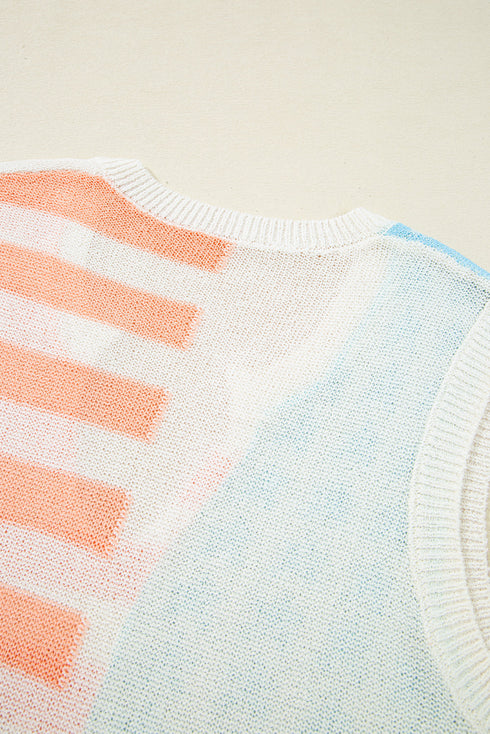 Sleeveless Star And Stripe Notched Neckline Knit Top