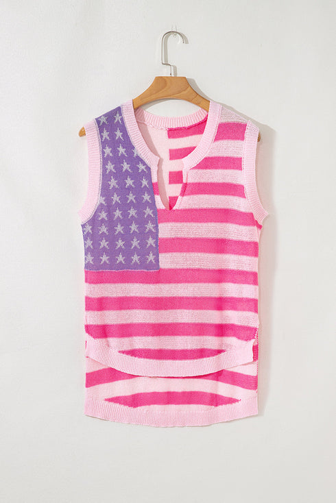 Sleeveless Star And Stripe Notched Neckline Knit Top