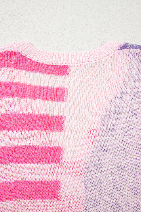 Sleeveless Star And Stripe Notched Neckline Knit Top