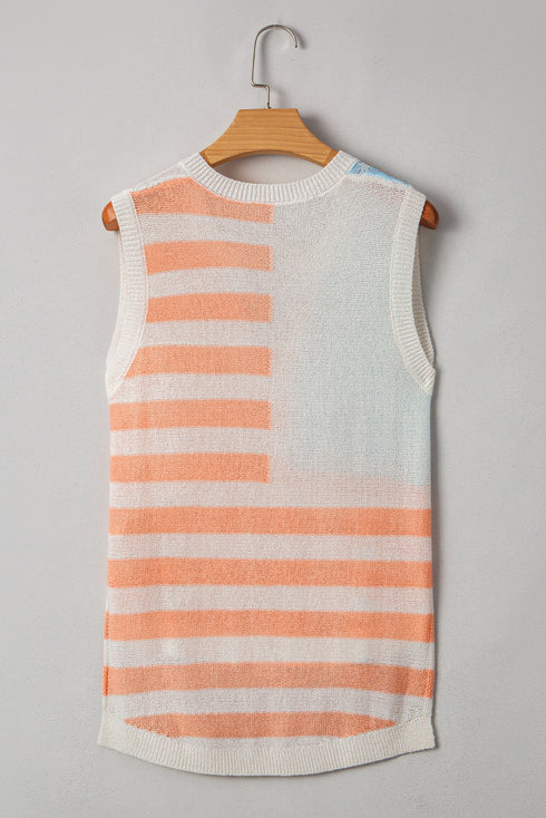 Sleeveless Star And Stripe Notched Neckline Knit Top