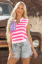 Sleeveless Star And Stripe Notched Neckline Knit Top