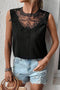 Sleeveless Textured Lace Yoke High Neck Blouse