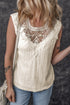 Sleeveless Textured Lace Yoke High Neck Blouse