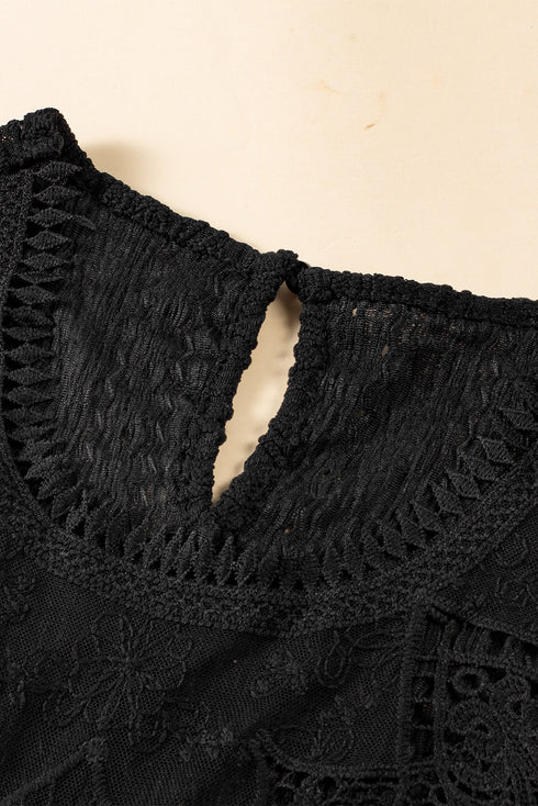 Sleeveless Textured Lace Yoke High Neck Blouse
