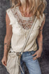 Sleeveless Textured Lace Yoke High Neck Blouse