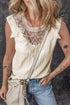 Sleeveless Textured Lace Yoke High Neck Blouse
