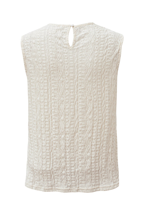 Sleeveless Textured Lace Yoke High Neck Blouse