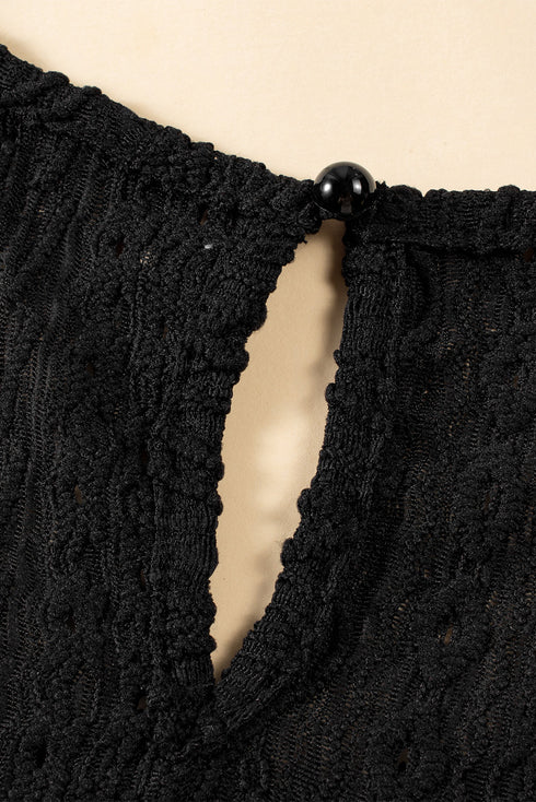 Sleeveless Textured Lace Yoke High Neck Blouse