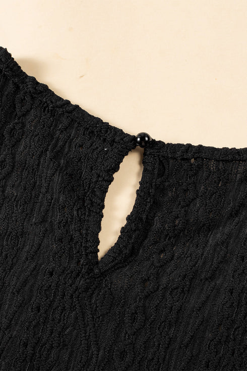 Sleeveless Textured Lace Yoke High Neck Blouse