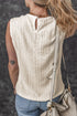 Sleeveless Textured Lace Yoke High Neck Blouse