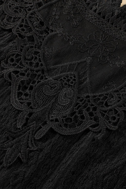 Sleeveless Textured Lace Yoke High Neck Blouse