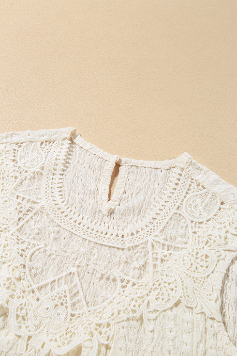 Sleeveless Textured Lace Yoke High Neck Blouse