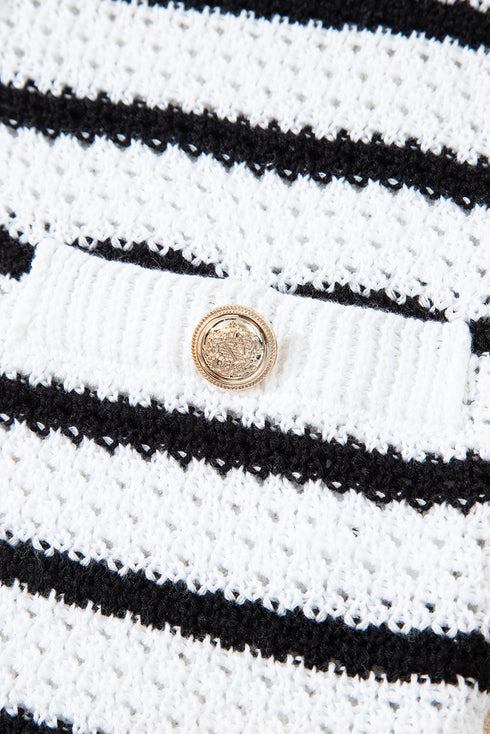 Sleeveless Textured Striped Button Front Sweater Vest