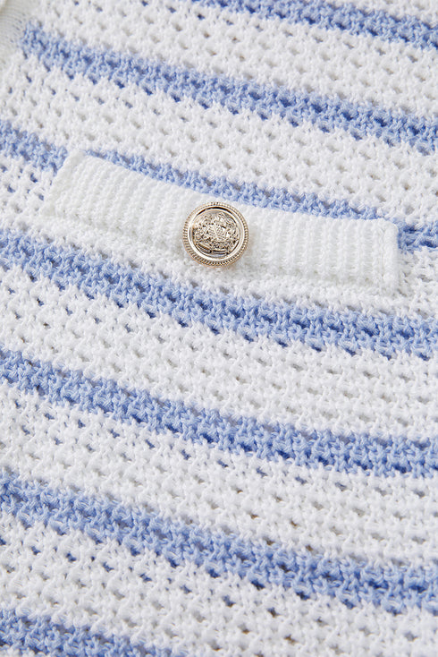 Sleeveless Textured Striped Button Front Sweater Vest