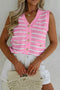 Sleeveless Textured Striped Button Front Sweater Vest