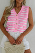 Sleeveless Textured Striped Button Front Sweater Vest