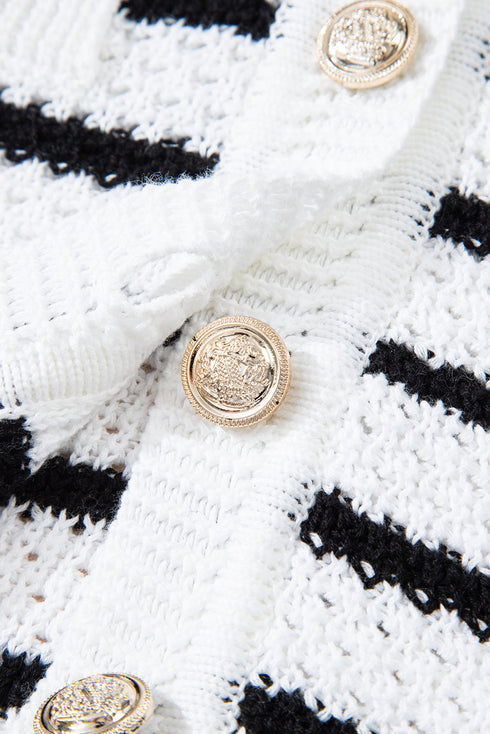 Sleeveless Textured Striped Button Front Sweater Vest