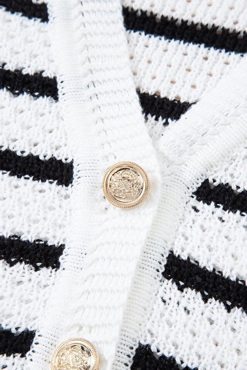 Sleeveless Textured Striped Button Front Sweater Vest