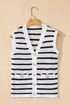 Sleeveless Textured Striped Button Front Sweater Vest